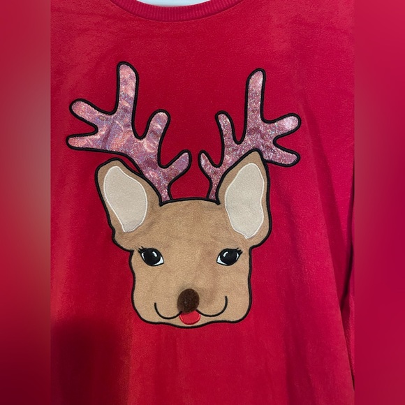Pj Couture Christmas Fleece Long Sleeve Reindeer Medium Red Holiday Party Top - Picture 3 of 8